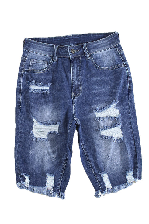 Ripped Tassel Bermuda Denim Shorts